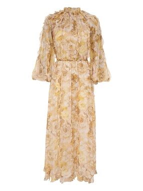 Zimmermann Balance Frill Billow Yellow Floral Silk Maxi Dress